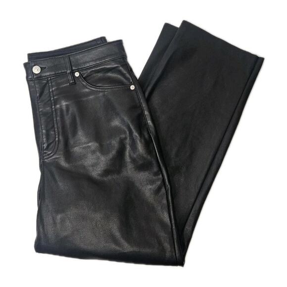 Express Black Vegan Leather Modern Straight Super High Waist Size 12S Moto Glam - Picture 1 of 9